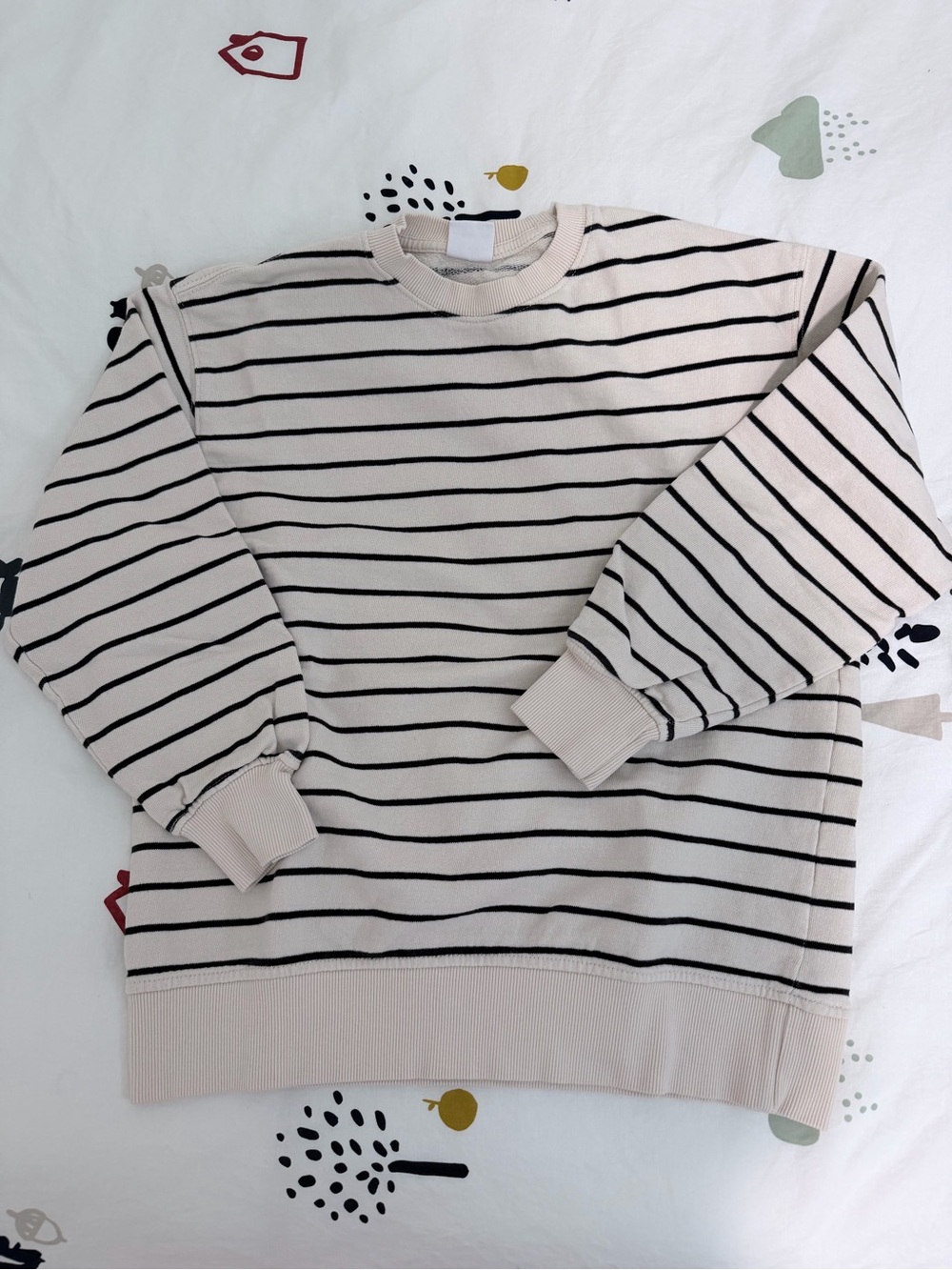 Zara Kids Beige and Black Striped Crewneck Sweater